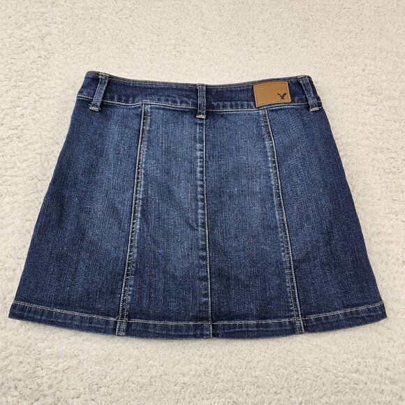 AE American Eagle Jean Skirt Women 2 Blue Y2K Hi Rise A Line Button Fly Pocket - Picture 2 of 10